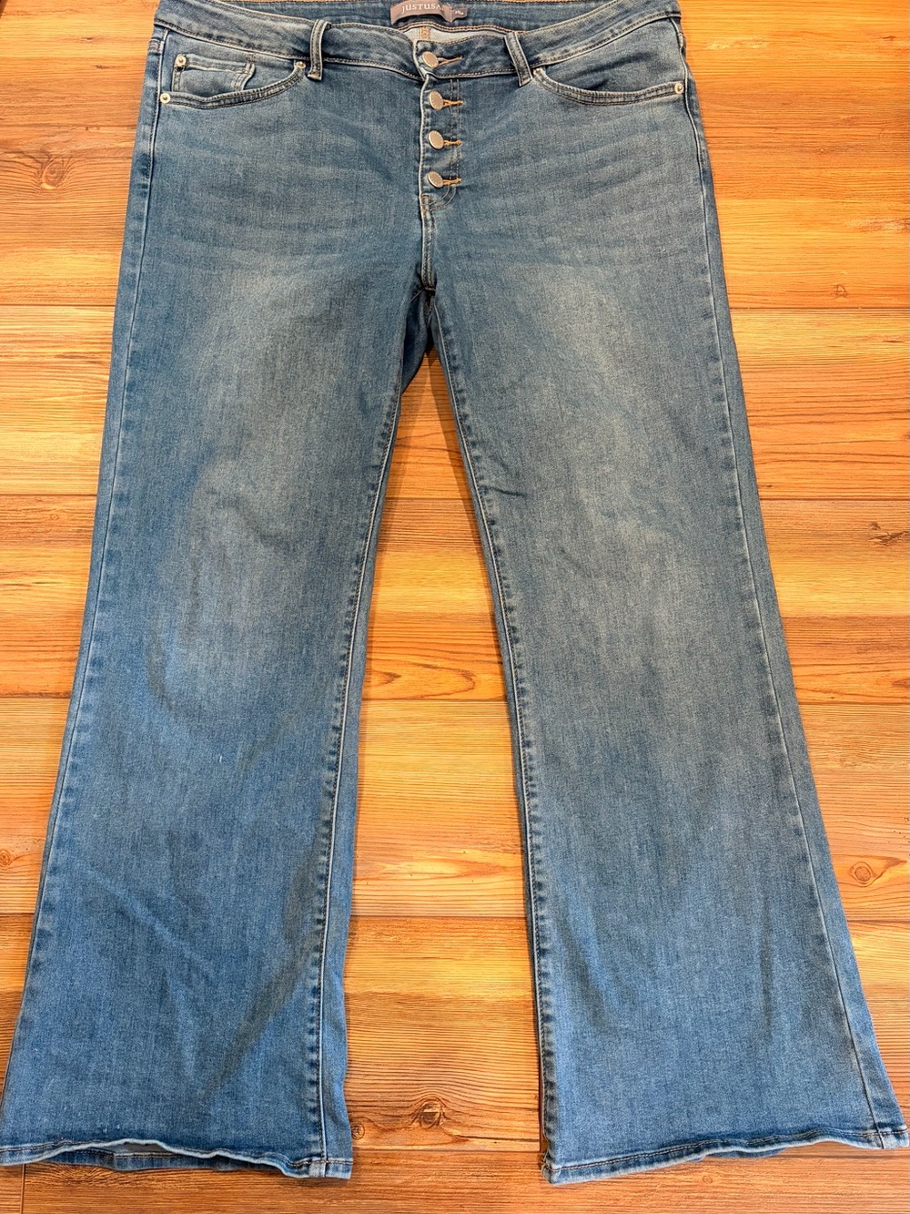 Just USA Light Blue Button-Front Flare Jeans
